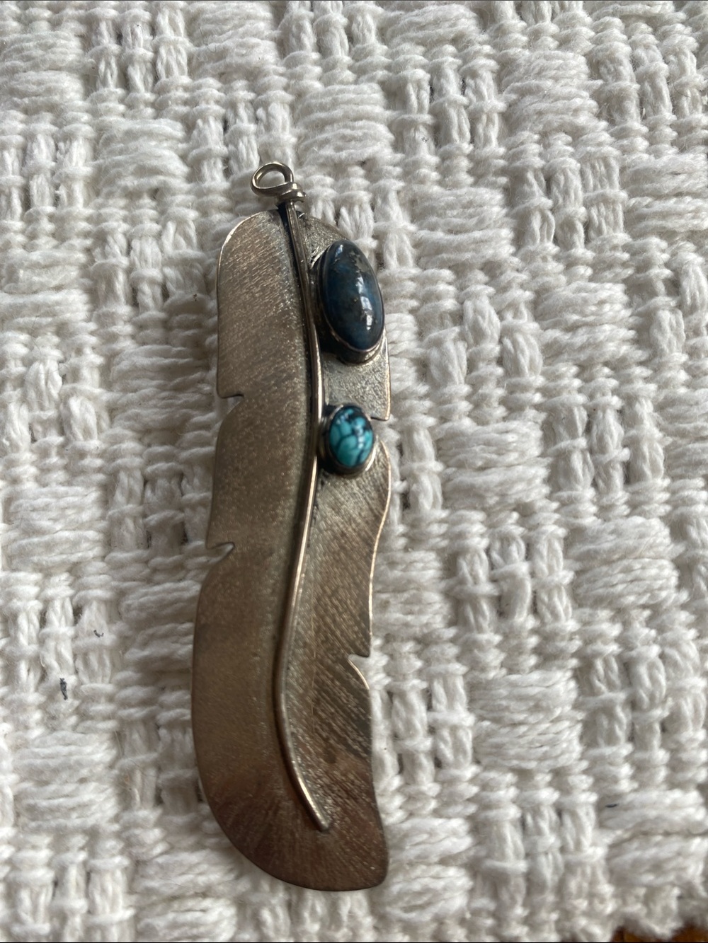 Native American Everett and Mary Teller Feather Pendant with Turquoise Stones